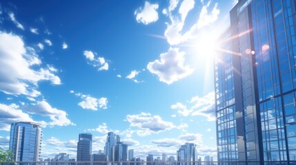 Wall Mural - Photorealistic Tall building and behind it a beautiful and sky