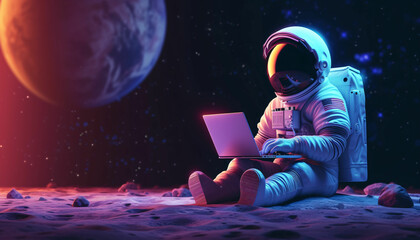 astronaut working with laptop for background or wallpaper