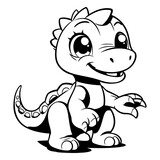 Fototapeta Kosmos - Cute Cartoon Dinosaur - Black and White Cartoon Illustration. Vector