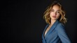 © SkoldPanda - Confident Woman in Blue Suit standing on a black background