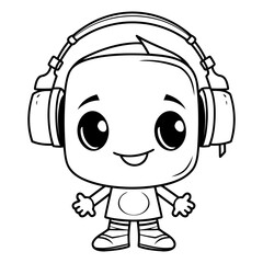 Wall Mural - cute astronaut with headphones kawaii cartoon vector illustration graphic design