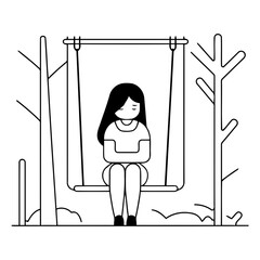 Woman sitting on swing in the park in flat style