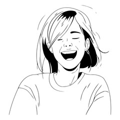 Wall Mural - Vector illustration of a beautiful young woman laughing and listening to music.