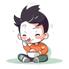 Poster - Cute little boy eating a snack in cartoon style.