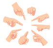 © Yumagema - Set of Hand with pointing finger gesture with different view and angle,  pointing fingers in a direction sign collection, flat hand drawn style, isolated on white background, vector illustration.