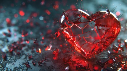 Wall Mural - Broken red heart made of glass