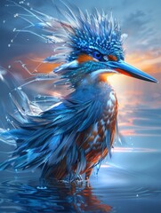 Wall Mural - Kingfisher Crystal Bird Flying From Water