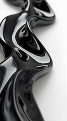 Wall Mural - Shiny black Smooth Waves Surface background