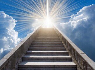 Canvas Print - Stairway Leading Up To Heavenly Sky Toward The Light