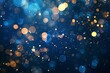 Christmas and New Year template with blurred snowflakes, glare and sparkles on blue background.  generative ai