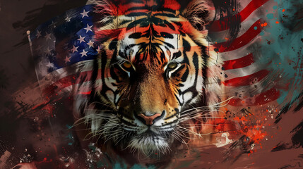 Sticker - Tiger wearing American flag,  The of symbol 4th July, Independence Day, american flag, memorial day, american democracy, usa patriotism, Ai generated image