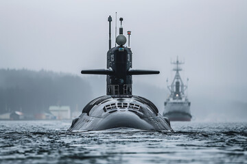 Wall Mural - A submarine is seen in the water with a blue background