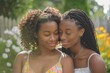 Loving african american foster care parent single mother embrace teen daughter, Generative AI