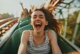 Fototapeta Panele - Woman laughing on roller coaster ride
