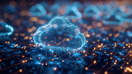 illustration of a cloud on blue digital network lines - cloud computing concept