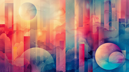 Sticker - abstract digital artwork with geometric shapes and pastel color gradients