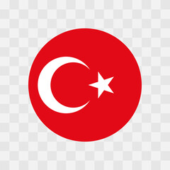 Wall Mural - Turkey flag - circle vector flag isolated on checkerboard transparent background