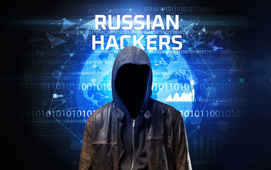 Poster - Faceless hacker at work, security concept