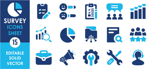 survey icon set. containing feedback, opinion, questionnaire, poll, research and so on. flat vector 