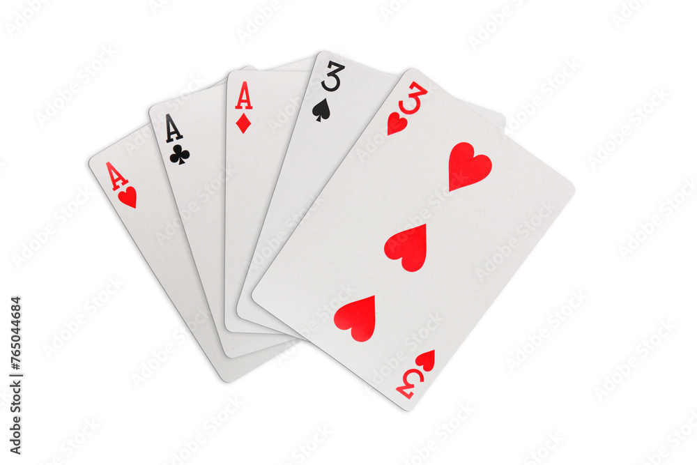 Full house playing cards on transparent background