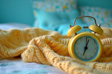 Canvas Print - Loud Alarm clock yellow. Old morning. Generate Ai