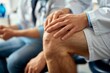 Physical therapist doing healing treatment on mans knee in rehabilitation clinic. Professional physiotherapist or osteopath working in office. Physiotherapy and osteopathic medicine, Generative AI
