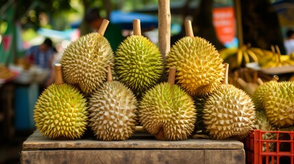 Durian fruit on the market. Durian is the king of fruit