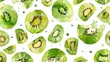 Watercolor Painting of Kiwi Slices on White Background