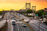 Fototapeta Nowy Jork - Sunset traffic on I-278 near RFK (aka Triboro) bridge in New York City