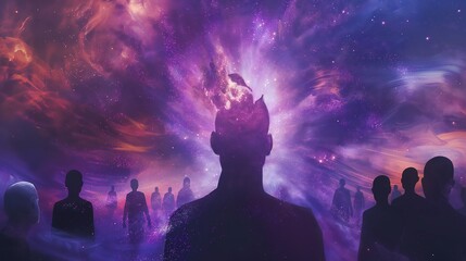 Wall Mural - human head dissolve in galaxy