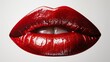This image captures the allure of plump lips coated in shiny red lipstick, highlighting a bold and seductive look.