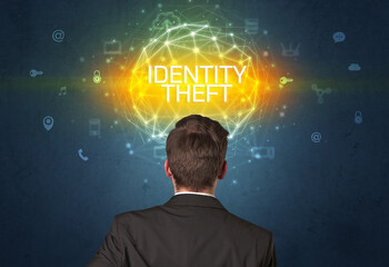Poster - Rear view of a businessman, online security concept