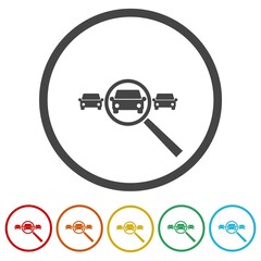 Wall Mural - Search car sign icon. Set icons in color circle buttons