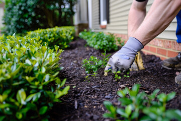 Wall Mural - A detailed image of a landscaper repairing a home's exterior.