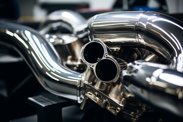 Engine's heart: A finely made air intake manifold against the backdrop of a busy garage