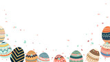 Fototapeta Pokój dzieciecy - Happy Easter banner horizontal poster, greeting card, header for website. painted eggs and confetti colorful retro