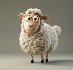 3D Style , Happy cute sheep cartoon character isolated grey background