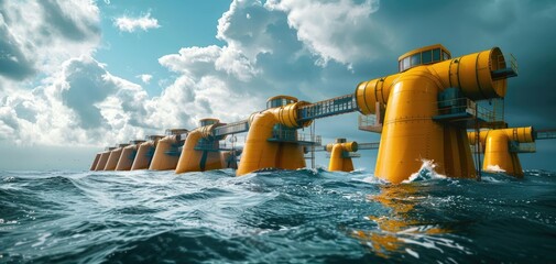tidal energy converters operating in coastal waters, solid color background