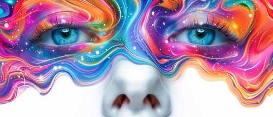 Wall Mural -  A photo of a person's face with a colorful pattern overlay