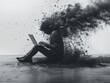 © Sieg-Heart - Figure with laptop misleading news bubble scribbled black abstract digital misinformation