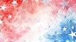 Watercolor red, white, and blue background with stars,