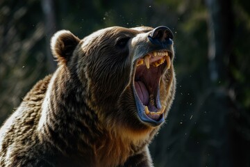 Sticker - Intimidating Angry grizzly roaring. Wildlife predator. Generate Ai