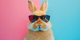 Fototapeta Kosmos - Cool bunny with sunglasses on a colorful background happy eastern card .