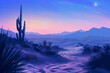 Whispering Dunes Desert Landscape at Twilight with Soft Sand and Cacti, Digital Painting