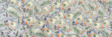 Fototapeta Kwiaty - Money long banner. Background of one hundred bills. Long banner with copy space made with dollar banknotes