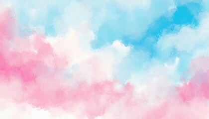 Wall Mural - Artistic pink, blue and white watercolor background with abstract cloudy sky concept. Grunge abstract paint splash artwork illustration. Beautiful abstract fog cloudscape wallpaper.