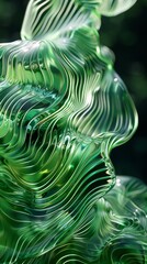 Wall Mural - glass organic forms, glass object, green color background minimal abstract , close-up green plastic objects swirl abstract background, , layered organic forms. Generative ai