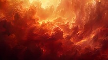  A Red And Yellow Cloud Filled With Lots Of Orange, Yellow And Red Clouds With A Black Sky In The Background.