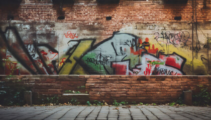 Old wall painted graffiti drawing aerosol paints. City graffiti backdrop, street art background