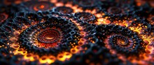  A High-resolution Close-up Photo Of An Intricate Digital Artwork Featuring Intersecting Orange And Black Circles On A Monochromatic Backdrop Of Orange And Black